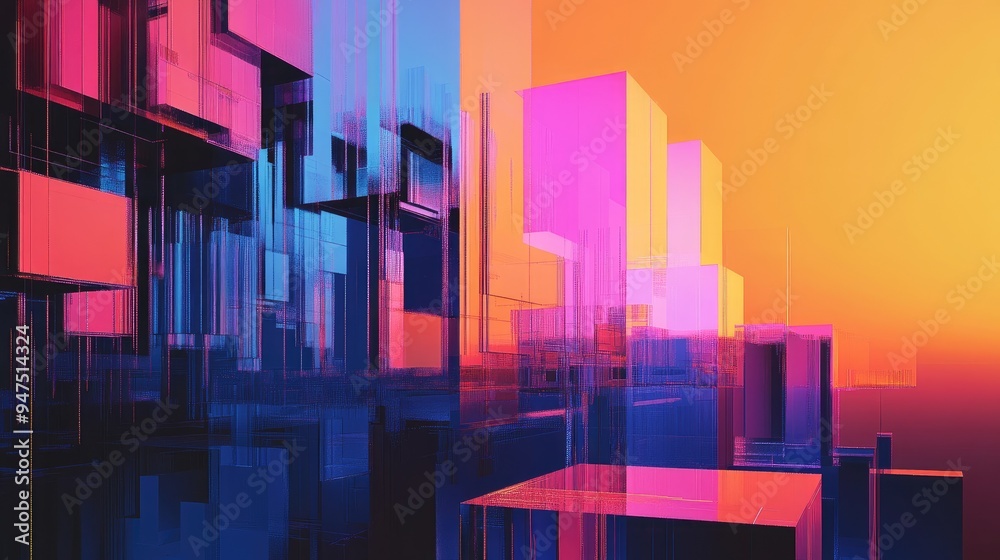 Abstract architecture in vibrant digital hues Abstract architecture in vibrant digital hues
