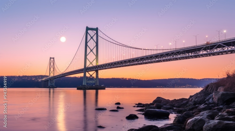 Suspension Bridge Over Water at Sunset Suspension Bridge Over Water at Sunset