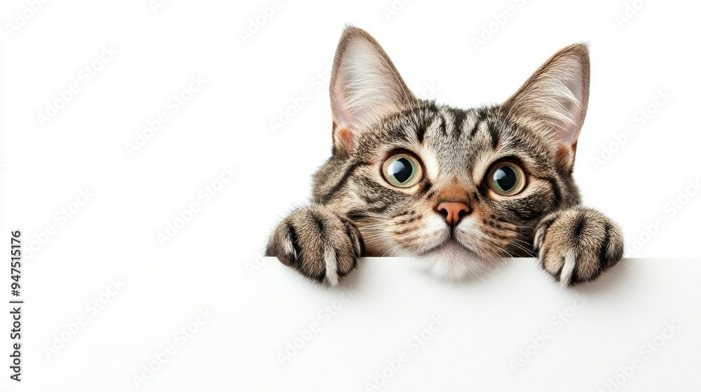 Curious Cat Peeking Over a White Surface Curious Cat Peeking Over a White Surface