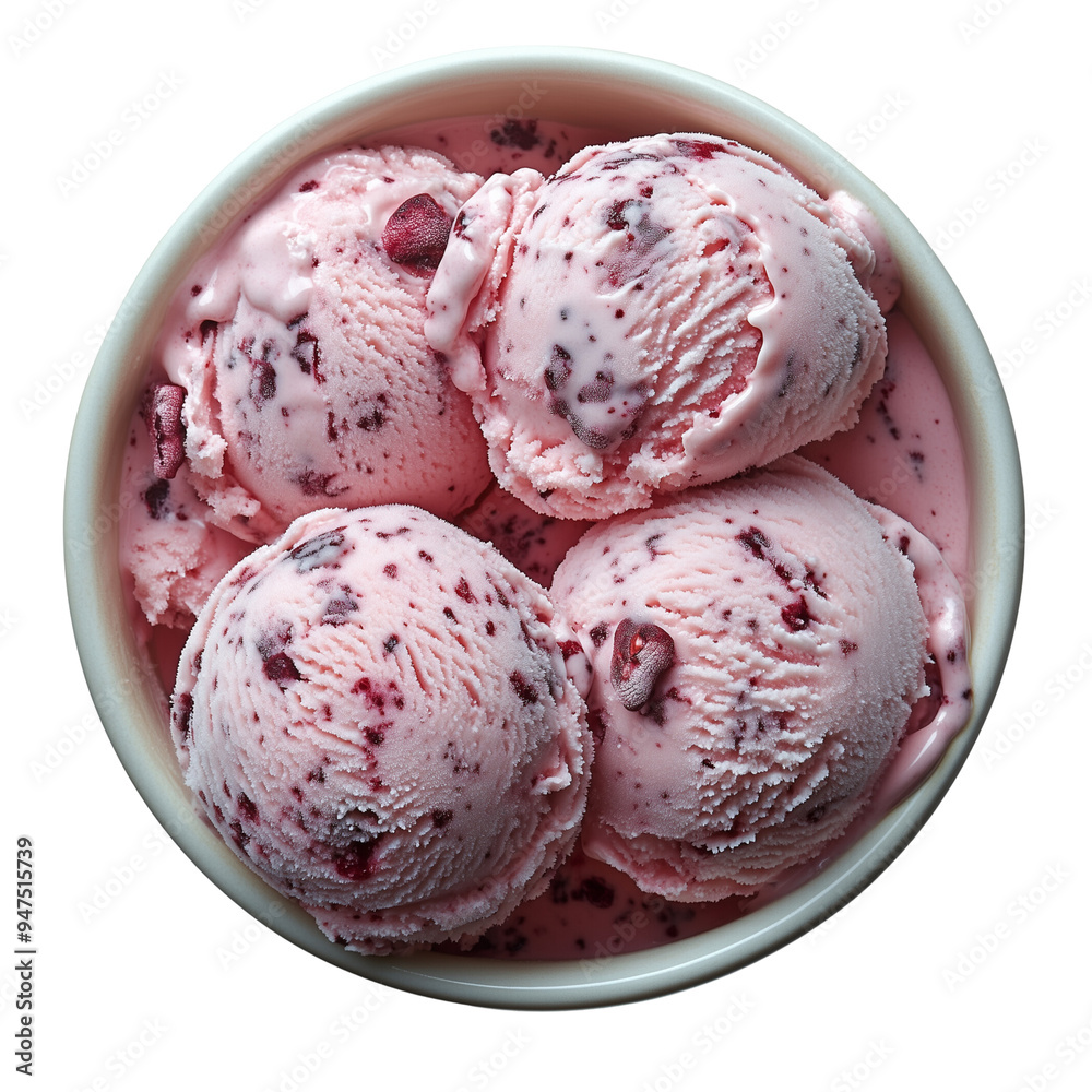 Top view close up of ice cream scoop that various flavor in bowl isolated on Transparent background Top view close up of ice cream scoop that various flavor in bowl isolated on Transparent background