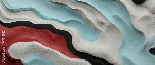 Abstract Wavy Pattern in Blue, Red, White, and Black photo