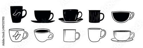 Coffee and Tea Drinks and Products Icons, Vector illustration.