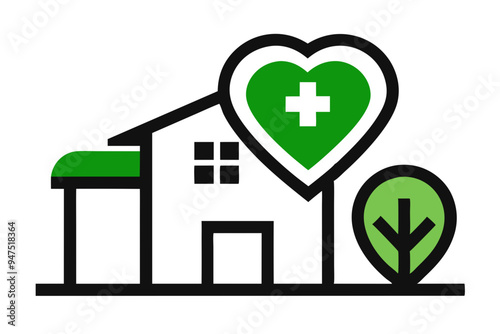 Healthcare Clinic Logo Design with Heart Icon Pictorial Mark