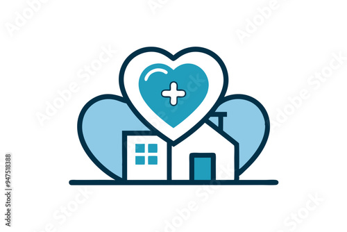 Healthcare Clinic Logo Design with Heart Icon Pictorial Mark