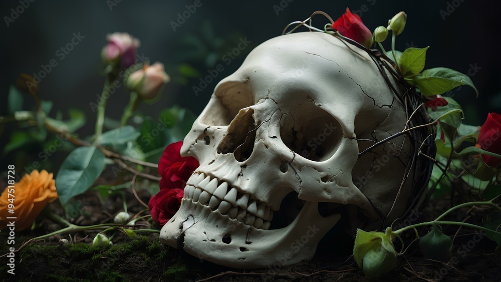 Mysterious Skull with Gothic Engravings in a Dark Fantasy Setting Mysterious Skull with Gothic Engravings in a Dark Fantasy Setting