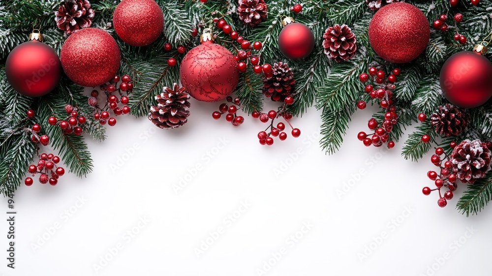 Festive Christmas Border with Red Ornaments Festive Christmas Border with Red Ornaments