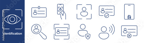 Identification icon. Badge, smartphone, magnifying, verification, rejection, scanning, fingerprint, user, security, authentication, profile, ID, card, identification, identity, recognition, validation