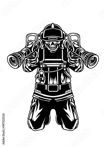 Firefighter Skeleton Illustration, Firefighter Clipart, Skeleton Stencil, 911 Vector, First Responder Skull Cut File