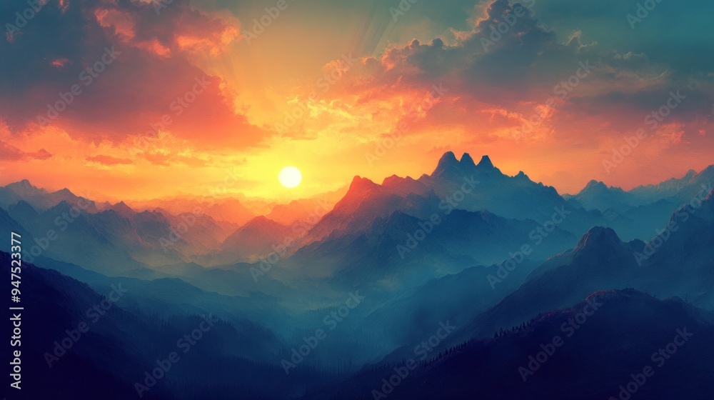 Sunset Over Mountain Range Sunset Over Mountain Range