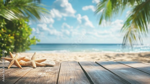 Wallpaper Mural Beach Background with Starfish and Wooden Plank Torontodigital.ca
