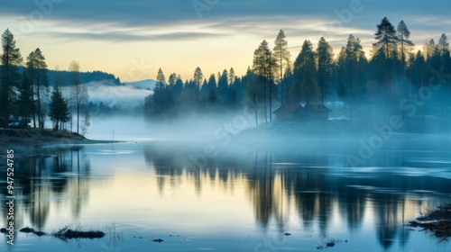 Enigmatic misty forest landscape capturing nature s serene beauty and tranquility