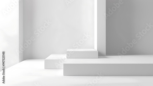 Minimalist White Product Display with Abstract Landscape