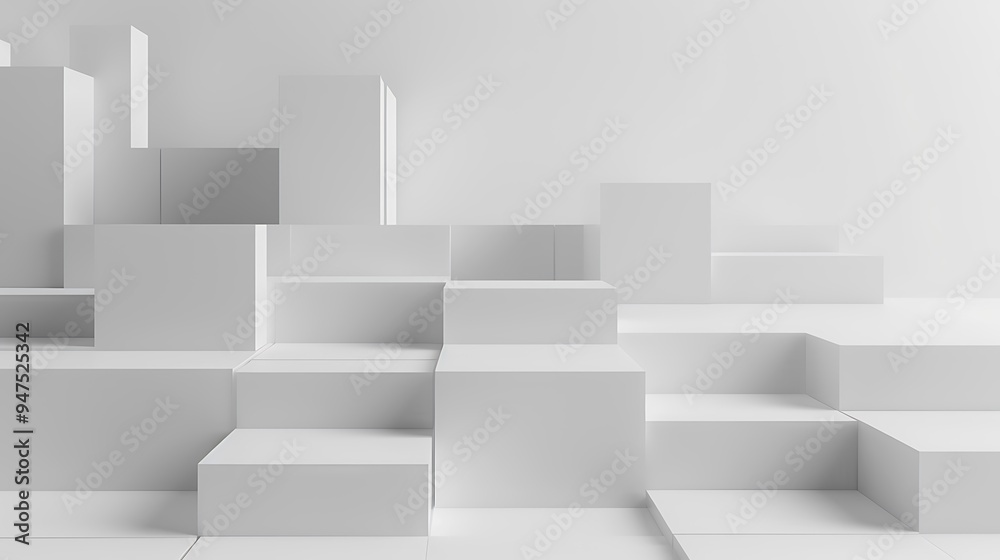 Minimalist White Product Display with Abstract Landscape Minimalist White Product Display with Abstract Landscape