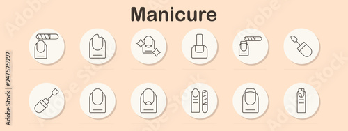 Manicure set icon. Nail polish, nail file, manicure tools, cuticle care, beauty, nail art, grooming, hygiene, salon, nail care, cosmetic, treatment, hand care, personal grooming