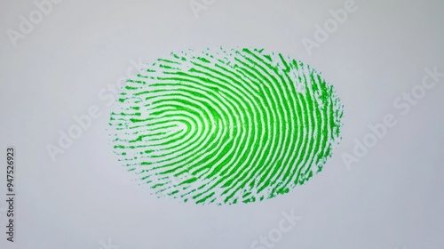  A vibrant green fingerprint on a clean white background, representing individuality and identity. The fingerprint is detailed, with clear ridges and patterns, symbolizing uniqueness and personal iden photo