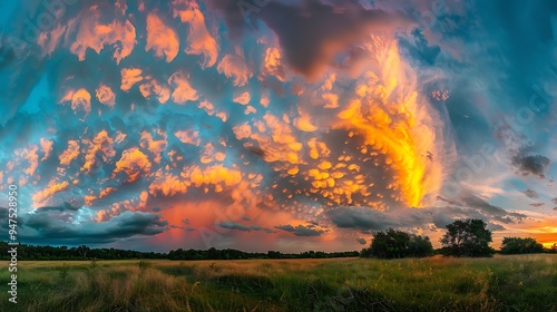 Spectacular Sunset Panorama Over Tranquil Water