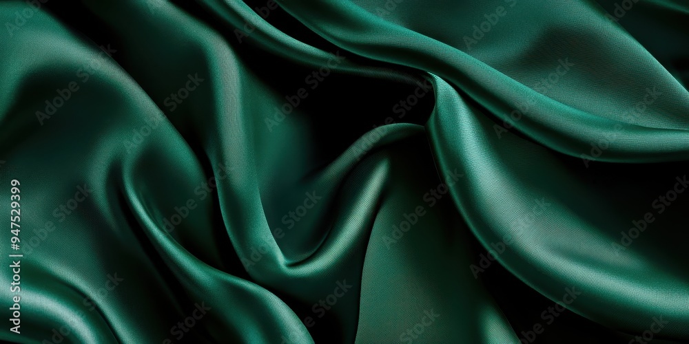 Obraz premium Closeup of rippled green satin fabric texture background. Luxurious background design 