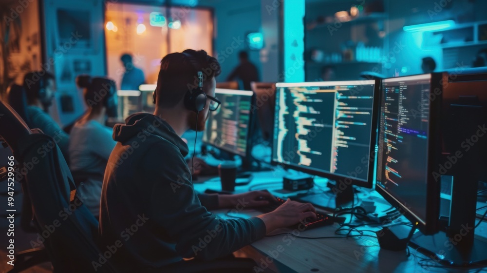 Collaborative Coding. Team of developers working together concept Collaborative Coding. Team of developers working together concept