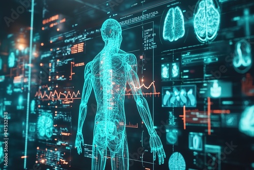 Futuristic medical interface with human anatomy