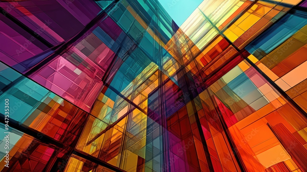 Abstract architecture in vibrant digital hues Abstract architecture in vibrant digital hues