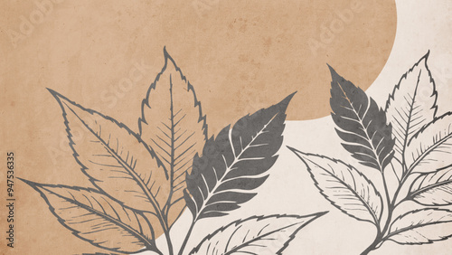 Botanical background. Abstract plant shapes. Minimalist illustration for printing on wall decorations.