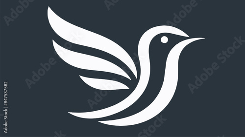 white bird logo, minimalism flat design style, solid dark grey background 