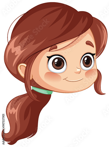 Smiling Cartoon Girl with Brown Hair