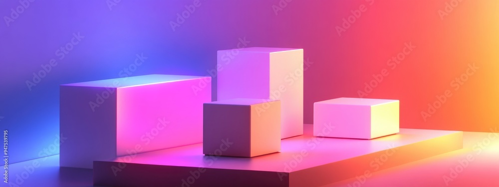 3D white boxes on a podium with a background 3D white boxes on a podium with a background
