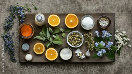 Natural Cold and Flu Home Remedies: Immunity-Boosting Ingredients for Virus Protection Top View Flat Lay