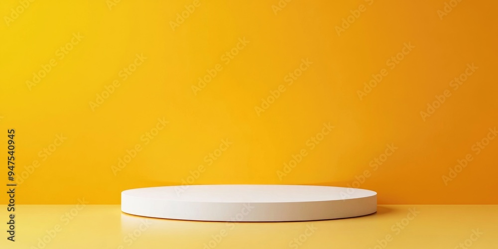 White podium shelf or empty pedestal display on a bright yellow background with a minimalistic design Blank stand White podium shelf or empty pedestal display on a bright yellow background with a minimalistic design Blank stand