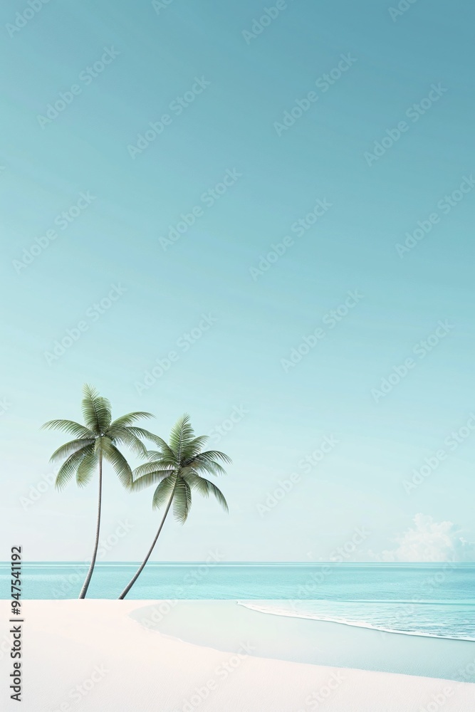 A minimalist 3D summer background featuring a clear blue sky, a few palm trees, and gentle waves, leaving ample copy space for text. A minimalist 3D summer background featuring a clear blue sky, a few palm trees, and gentle waves, leaving ample copy space for text.