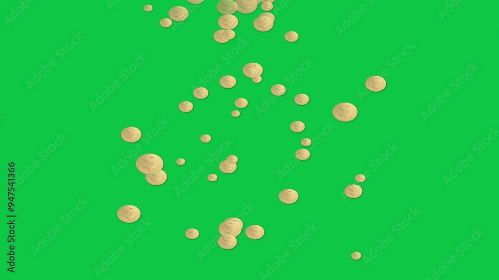 3D USD golden coin falling animation for financial business video editing clip 3D USD golden coin falling animation for financial business video editing clip