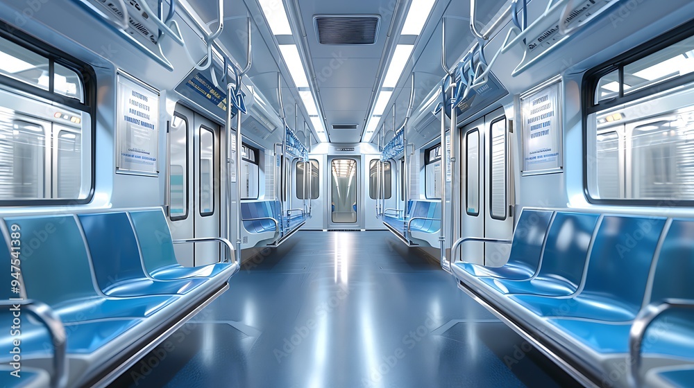 Fototapeta premium Empty Subway Car Interior with Yellow Seats