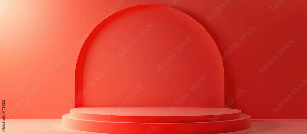 Abstract minimal red geometric shape background display mockup for podium presentation 3D rendering Abstract minimal red geometric shape background display mockup for podium presentation 3D rendering