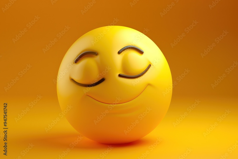 Fototapeta premium Yellow emoji with dreamy eyes, blissful and serene, 3D vector icon, vibrant.