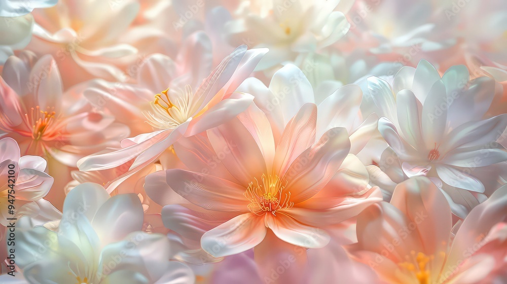 A close-up image of a cluster of delicate white and peach flowers with a soft focus. A close-up image of a cluster of delicate white and peach flowers with a soft focus.