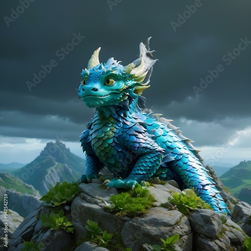 Fantasy Art of a Fierce Dragon in Flight: Mystical Beast with Powerful Fire Magic photo