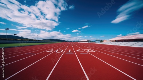 Athletics Track with Blue Sky and Clouds