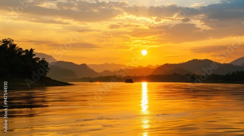 Sunset over a Mountainous River