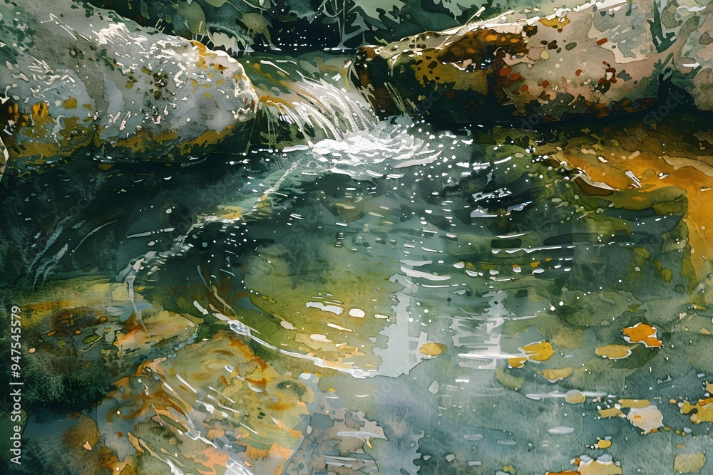 Obraz premium Abstract Watercolor Painting of a Forest Stream.