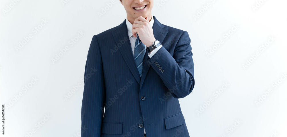 白背景で考えるビジネスマン