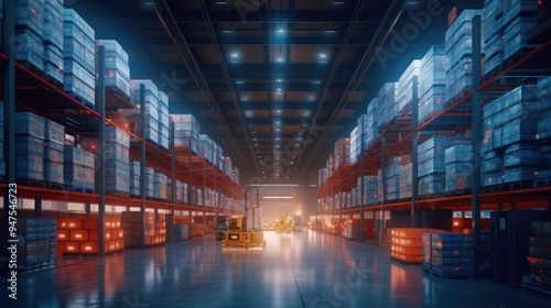 Warehouse Interior with Forklifts