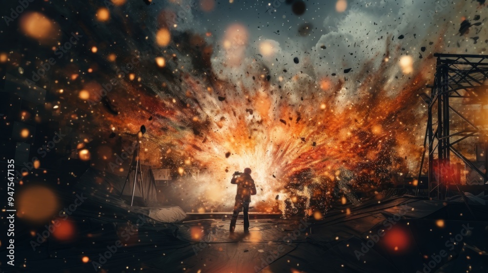 Man Facing a Fiery Explosion Man Facing a Fiery Explosion