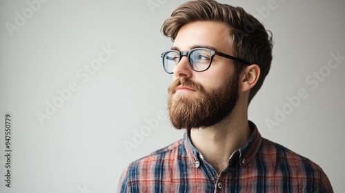 Stylish Hipster Man Portrait on Light Grey Background