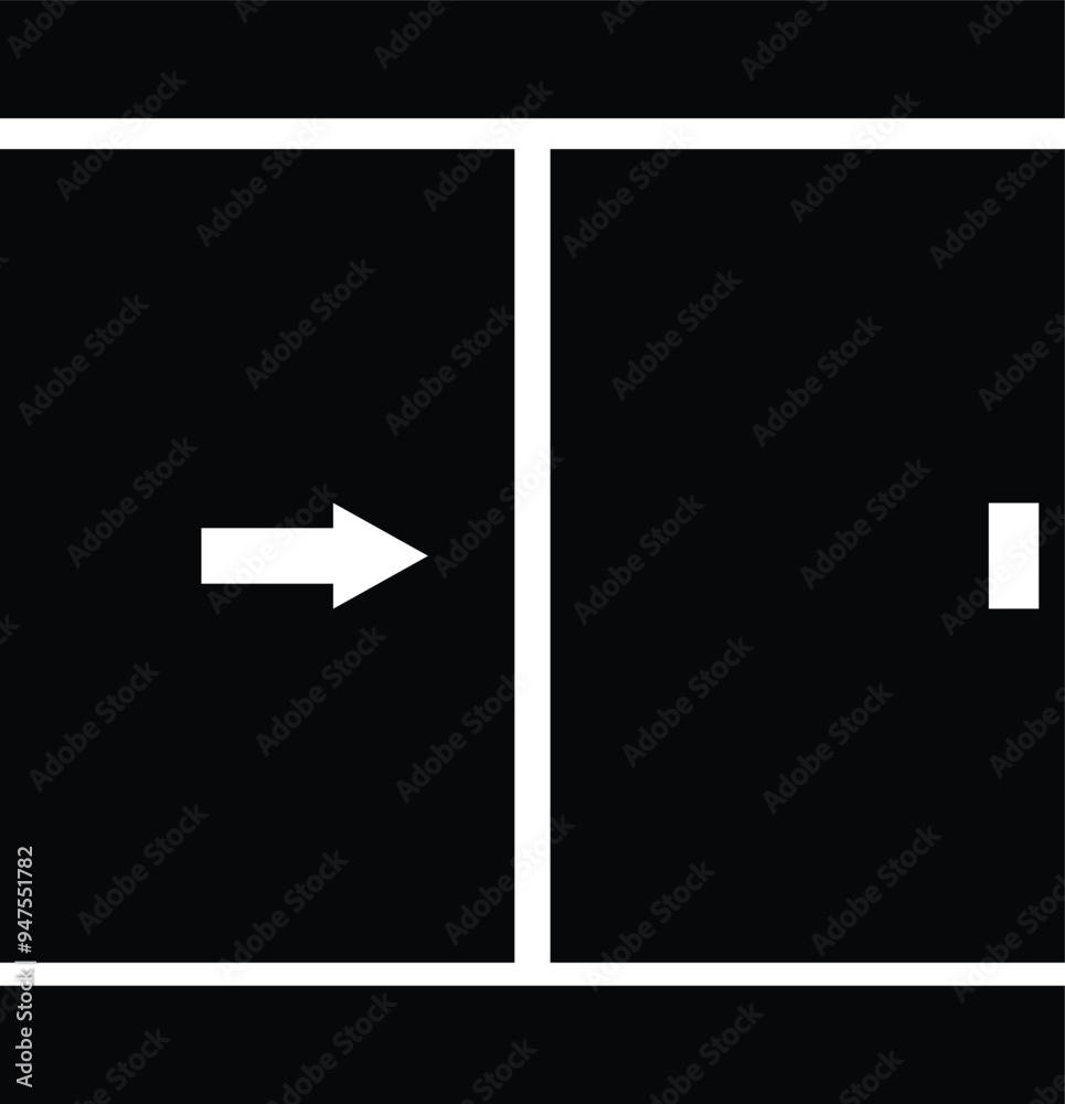 Sliding door icon. Slide to open door arrow sign. Sliding door open right side slide exit path signage symbol. flat style. Sliding door icon. Slide to open door arrow sign. Sliding door open right side slide exit path signage symbol. flat style.