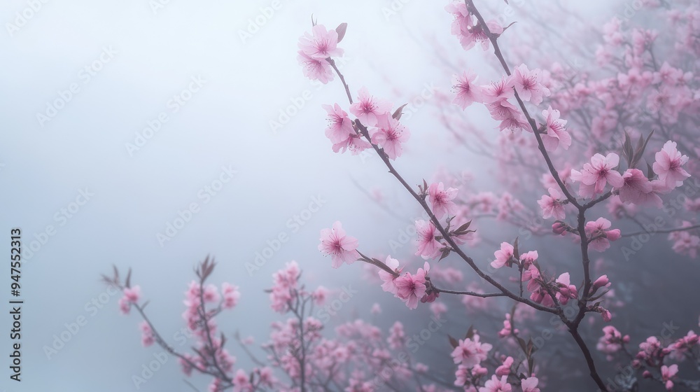 Soft-focus spring blossom tree in morning mist Soft-focus spring blossom tree in morning mist