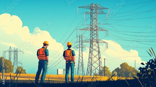 Skilled Electricians in Uniform Working Near High Voltage Equipment