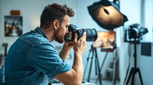 Experienced Photographer Capturing Moments in Modern Office Setting