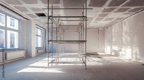 Scaffold in Empty Room Prepared for Renovation