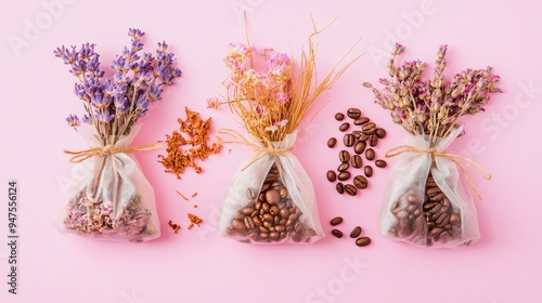 Exquisite Scented Sachets with Dried Flowers, Coffee Beans, and Spice photo